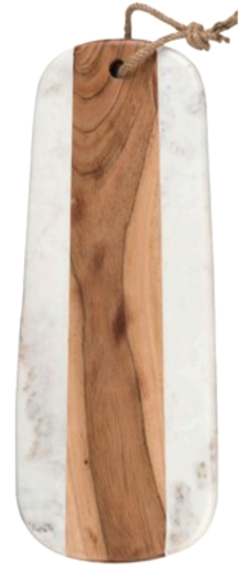 Creamish White Marble and Acacia Wood Jointed Board with Felt Feet underneath and Jute String