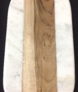 Creamish White Marble and Acacia Wood Jointed Board with felt feet underneath