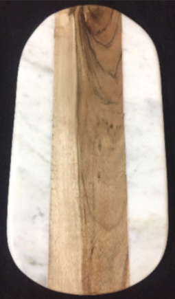 Creamish White Marble and Acacia Wood Jointed Board with felt feet underneath