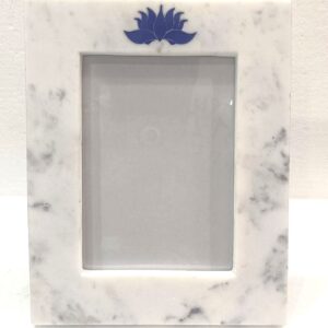 5x7 White Marble Photo Frame With Blue Resin