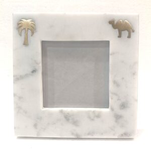 4x4 White Marble Photo Frame With Brass Inlay