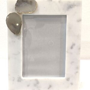 4x6 & 5x7 White Marble Photo Frame With 2 Agate Pieces Pasted