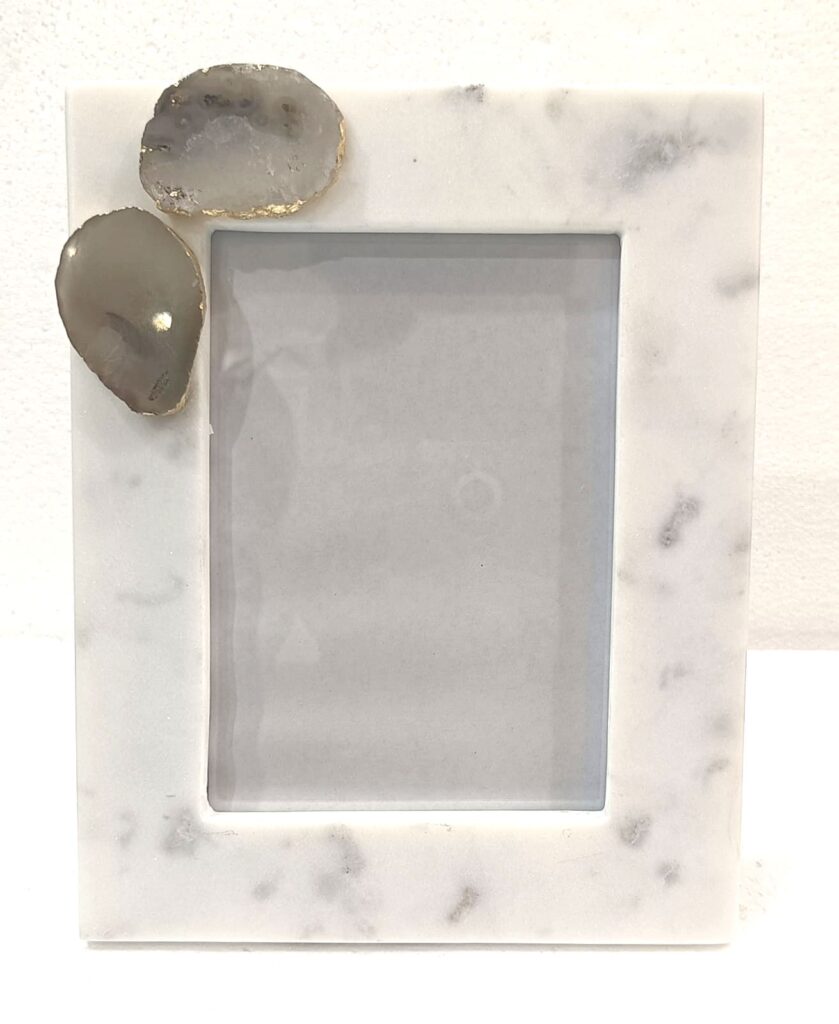 4x6 & 5x7 White Marble Photo Frame With 2 Agate Pieces Pasted