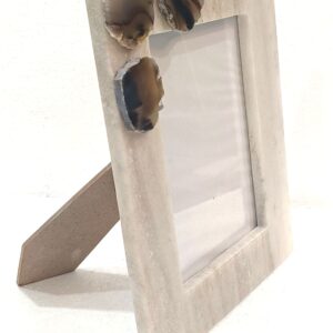 5x7 Beige Marble Photo Frame With 3 Agate Pieces Pasted