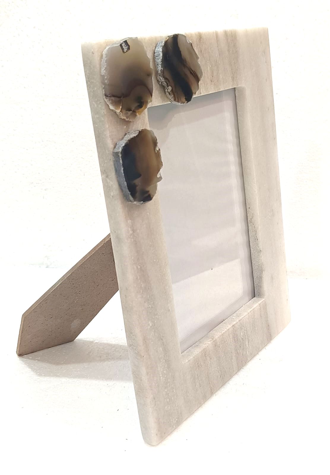 5x7 Beige Marble Photo Frame With 3 Agate Pieces Pasted