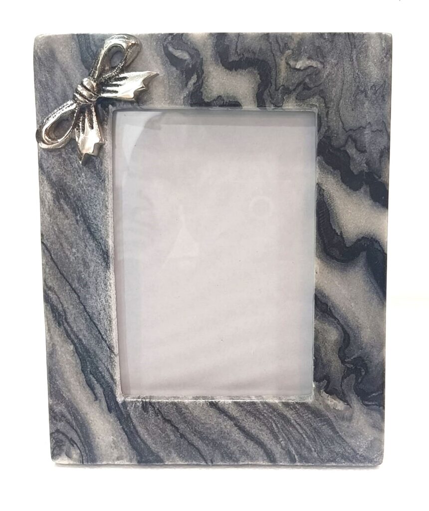 4x6 & 5x7 Gray Marble Photo Frame With Metal Bow