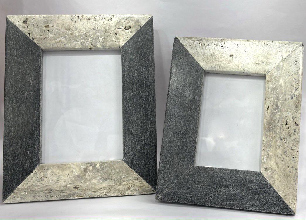 Gray Marble and Silver Travertine Jointed Photo Frames