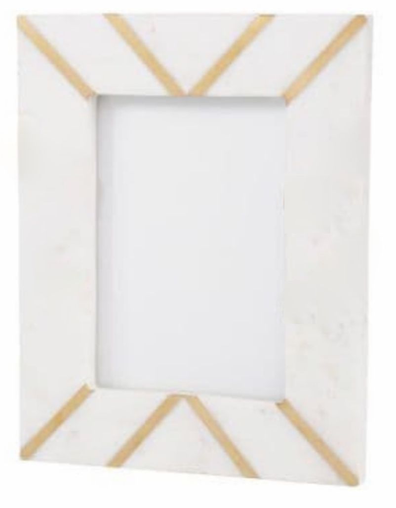 White Marble Photo frame with Brass inlay