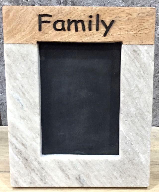 “Family” lazer etched Marble and Wood Jointed Photo Frame with MDF Backing