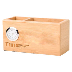 APH 01 WOODEN PEN STAND CARD HOLDER WITH CLOCK