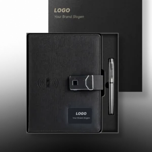 Sleek Minimalist Charging Notebook Set with Power Bank Gift Box