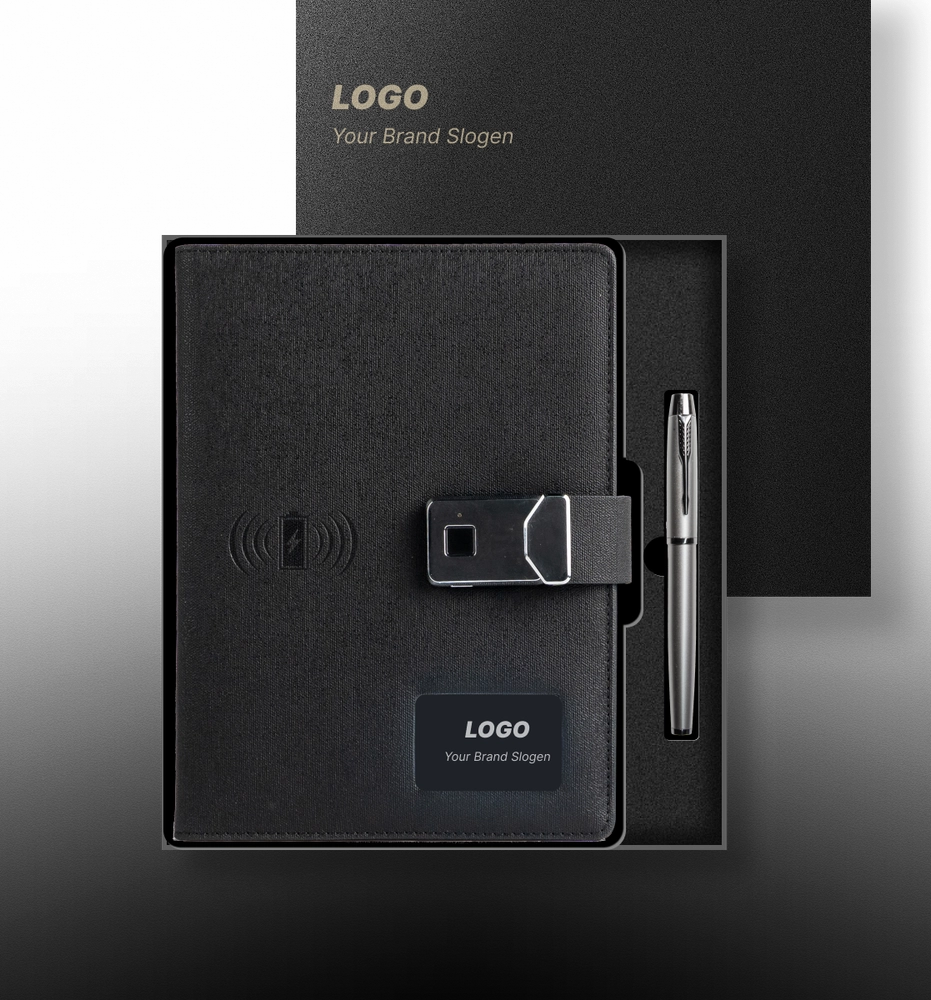 Sleek Minimalist Charging Notebook Set with Power Bank Gift Box