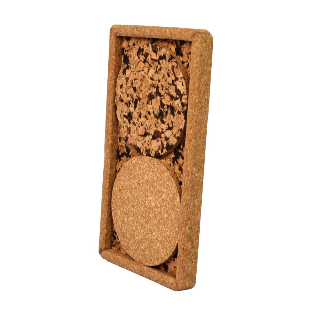 Rectangle Cork Tray with 2 Cork Coasters (8.6" x 4.6")