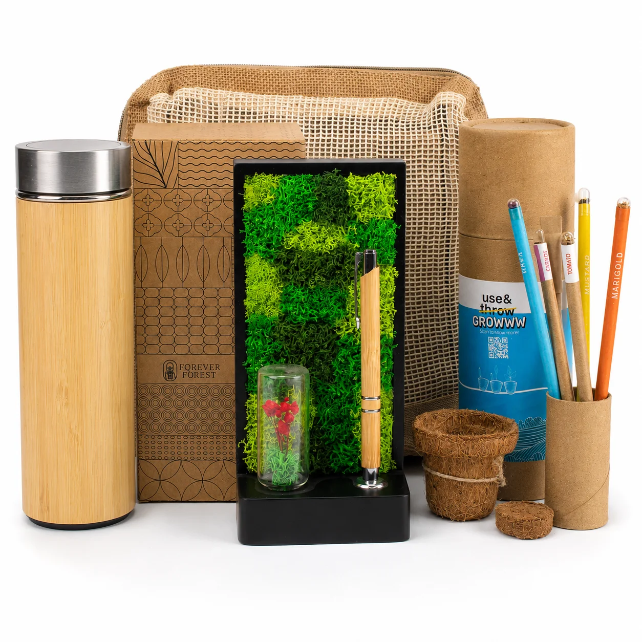 Bamboo Bottle Forest Jute Pouch